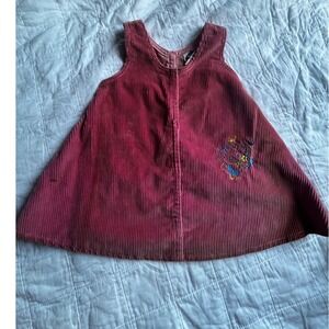 Vintage 70s wrangler Kids Pink Corduroy Jumper Dress Floral Embroidery 3T rare